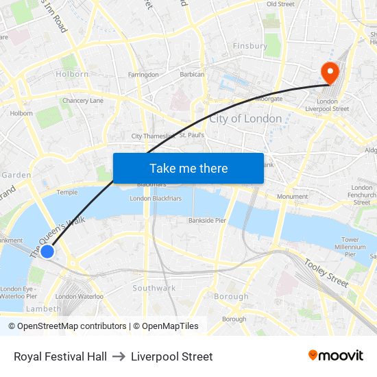 Royal Festival Hall to Liverpool Street map