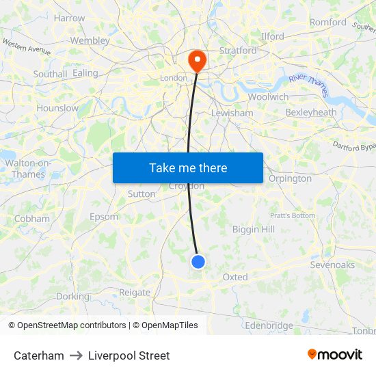 Caterham to Liverpool Street map