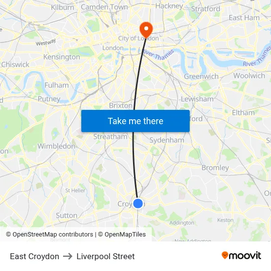 East Croydon to Liverpool Street map