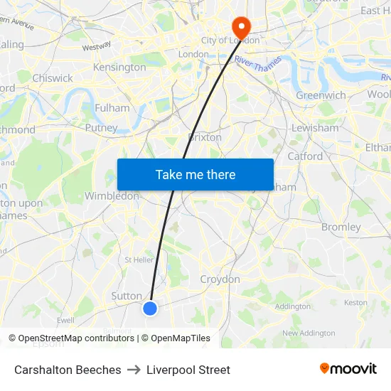Carshalton Beeches to Liverpool Street map