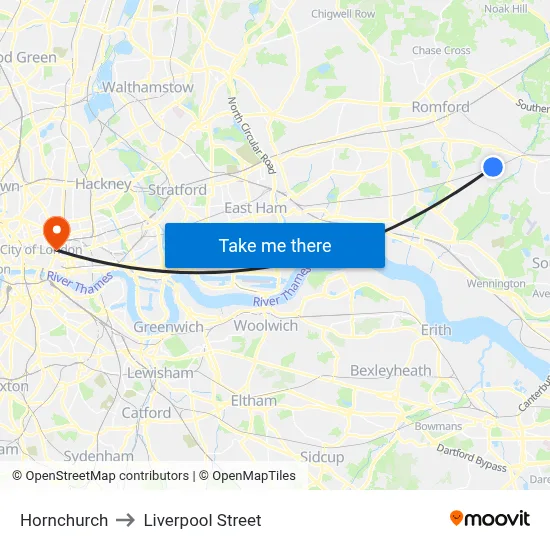 Hornchurch to Liverpool Street map