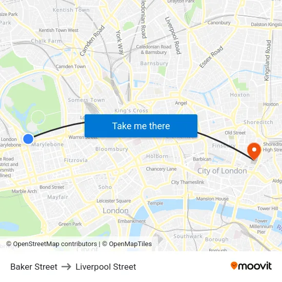 Baker Street to Liverpool Street map