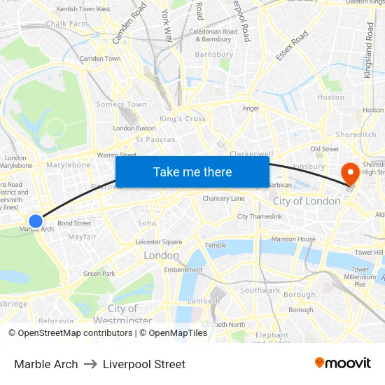 Marble Arch to Liverpool Street map