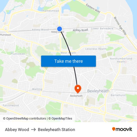 Abbey Wood to Bexleyheath Station map