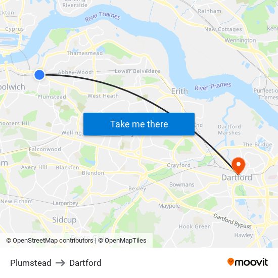 Plumstead to Dartford map