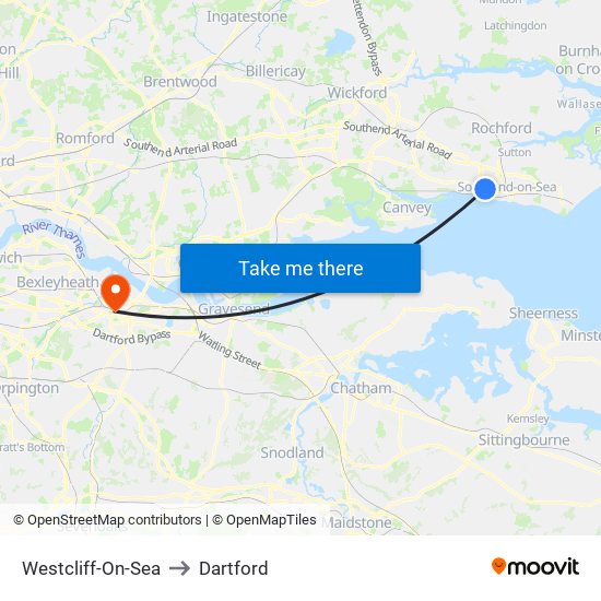 Westcliff-On-Sea to Dartford map
