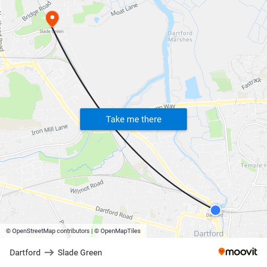 Dartford to Slade Green map