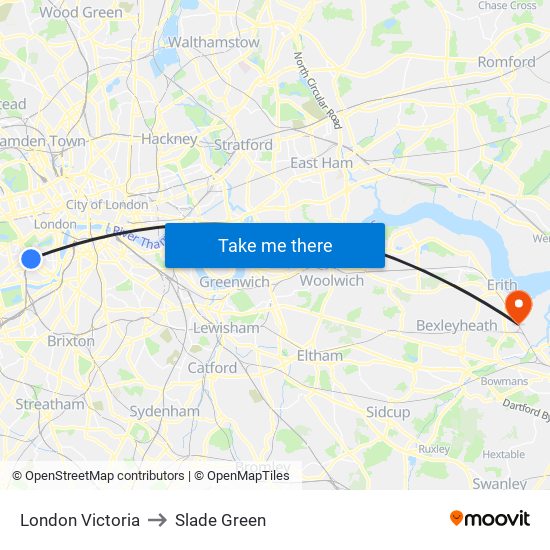 London Victoria to Slade Green map