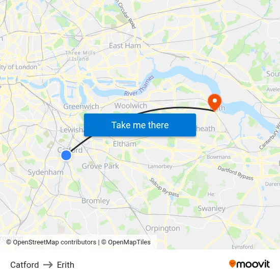 Catford to Erith map
