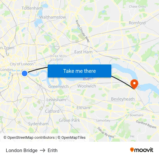 London Bridge to Erith map