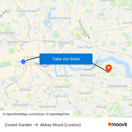 Covent Garden to Abbey Wood (London) map