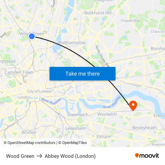 Wood Green to Abbey Wood (London) map