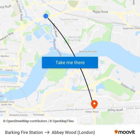 Barking Fire Station to Abbey Wood (London) map