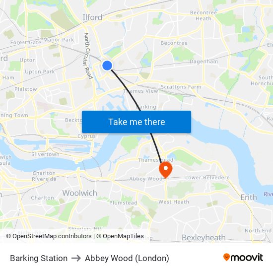 Barking Station to Abbey Wood (London) map