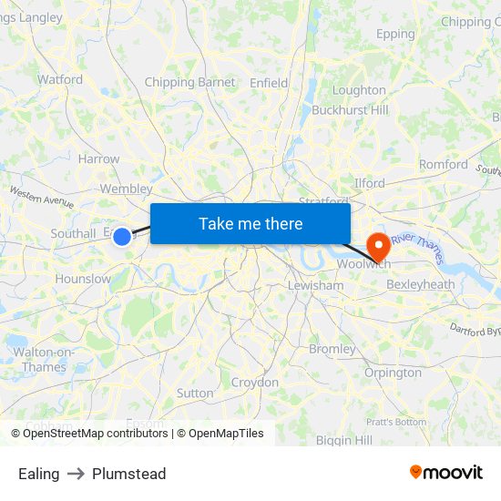 Ealing to Plumstead map