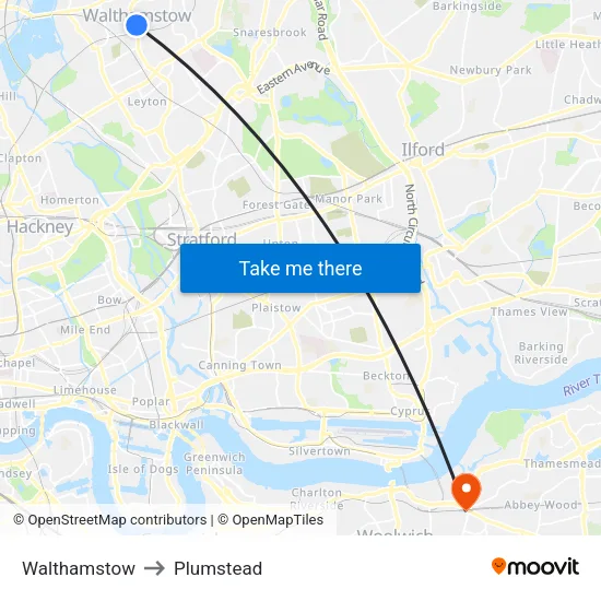 Walthamstow to Plumstead map