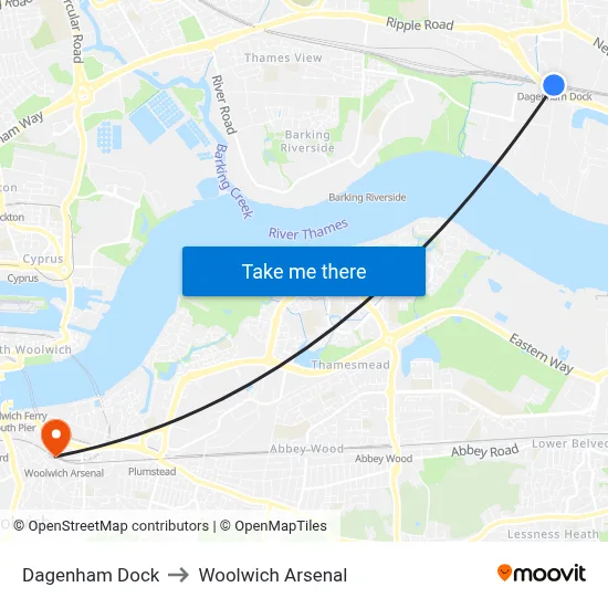 Dagenham Dock to Woolwich Arsenal map