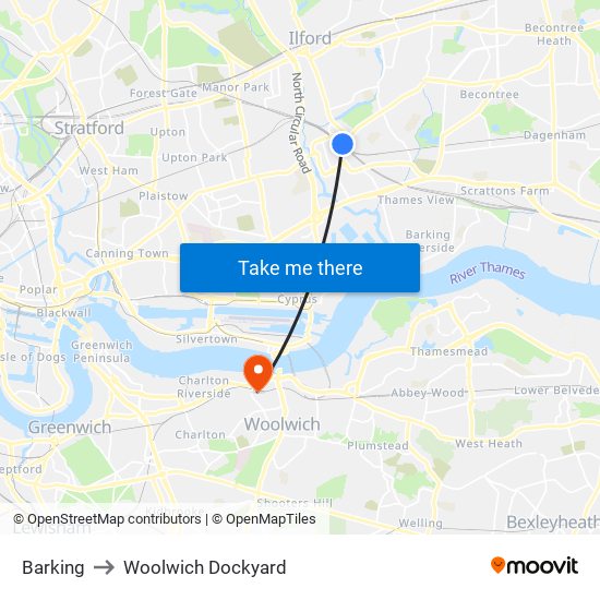 Barking to Woolwich Dockyard map