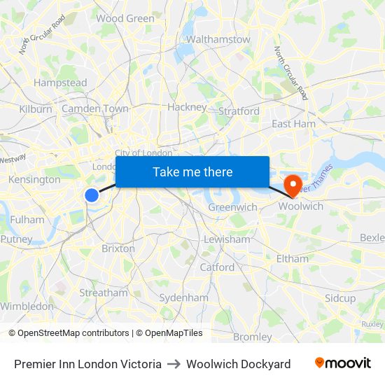 Premier Inn London Victoria to Woolwich Dockyard map
