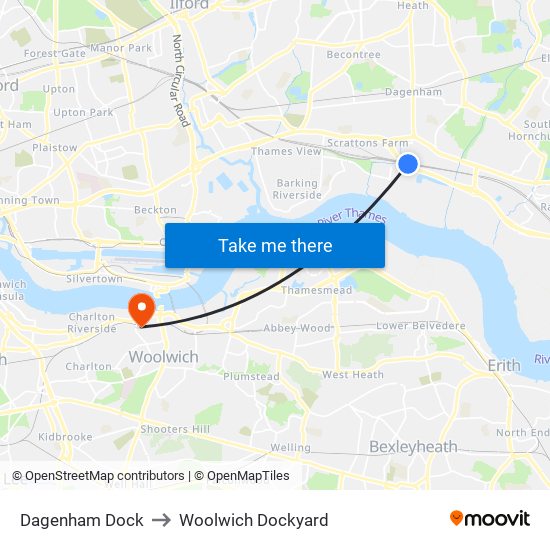 Dagenham Dock to Woolwich Dockyard map