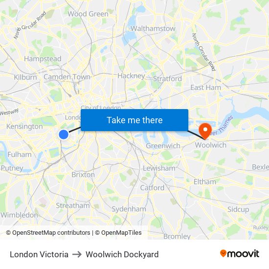 London Victoria to Woolwich Dockyard map