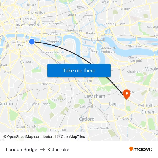 London Bridge to Kidbrooke map