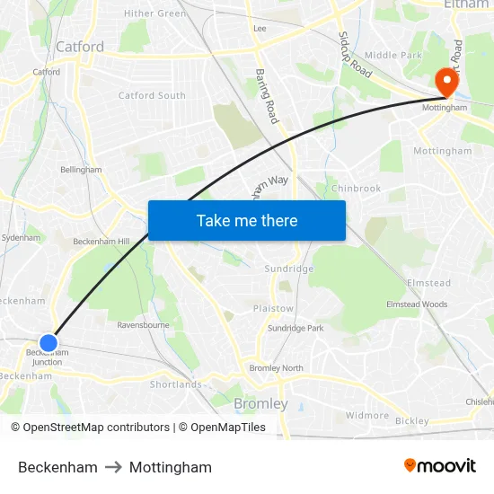 Beckenham to Mottingham map