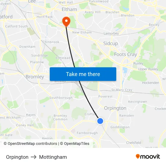 Orpington to Mottingham map