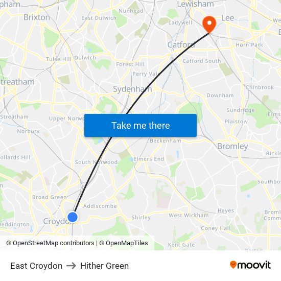 East Croydon to Hither Green map