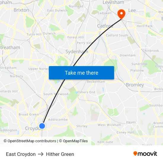 East Croydon to Hither Green map