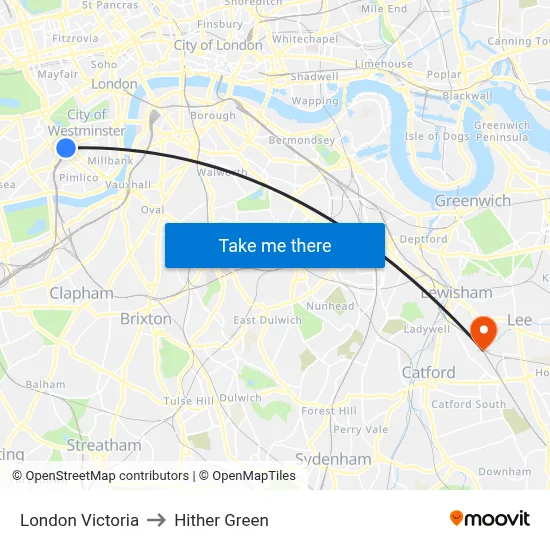 London Victoria to Hither Green map