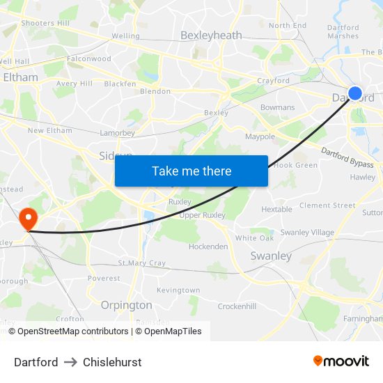 Dartford to Chislehurst map