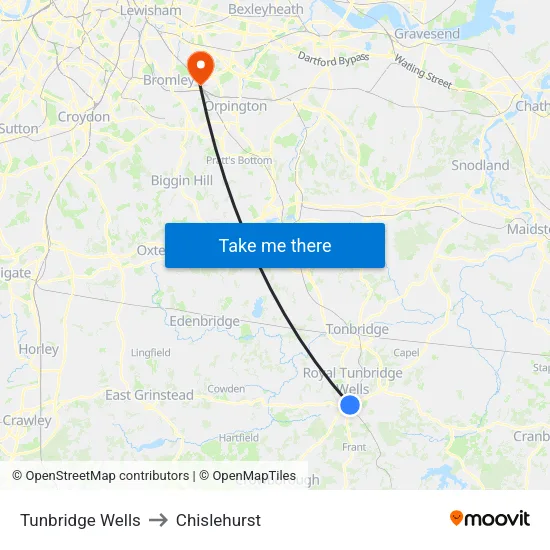 Tunbridge Wells to Chislehurst map