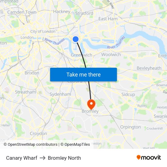 Canary Wharf to Bromley North map