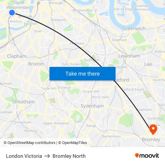 London Victoria to Bromley North map