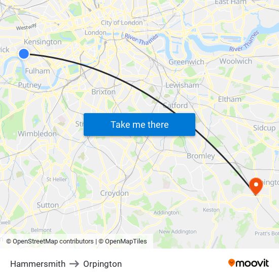 Hammersmith to Orpington map