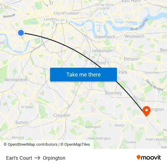 Earl's Court to Orpington map