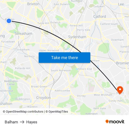 Balham to Hayes map