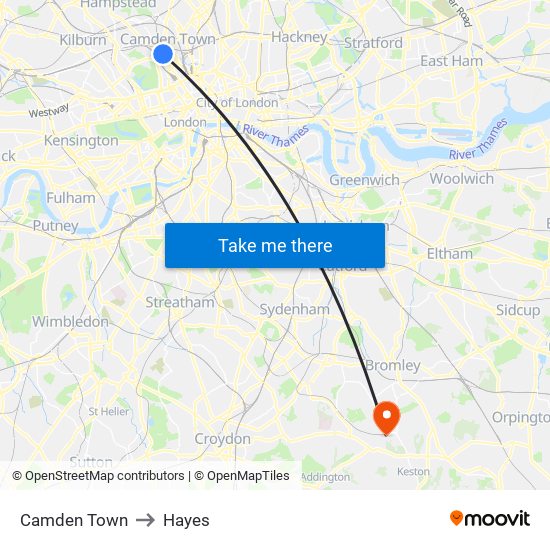 Camden Town to Hayes map