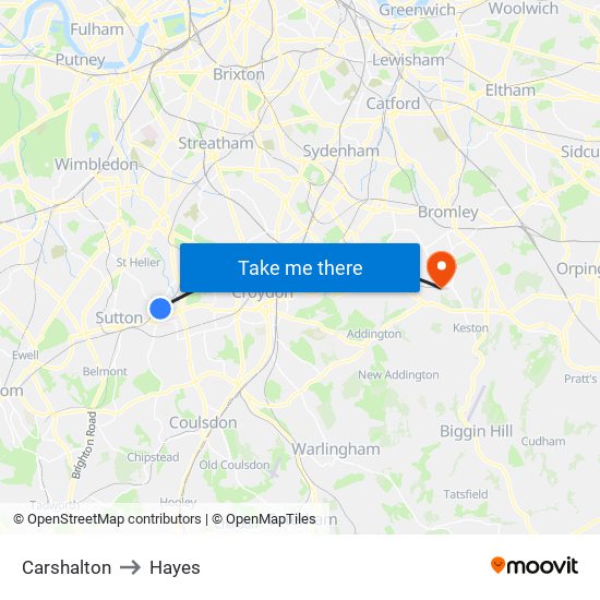 Carshalton to Hayes map