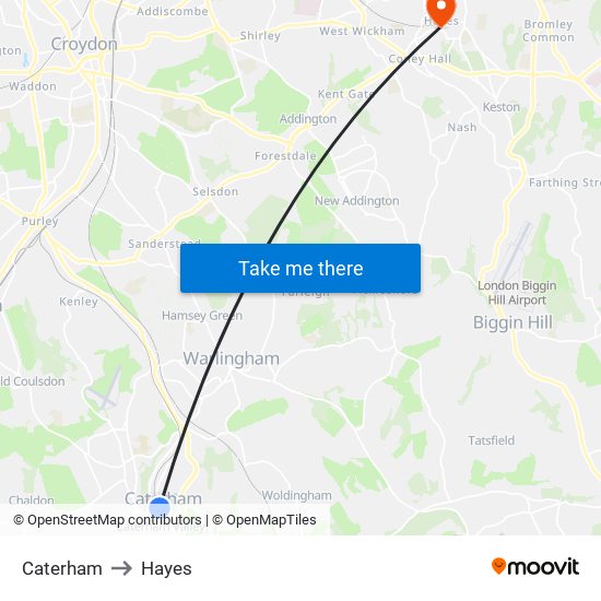 Caterham to Hayes map