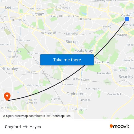 Crayford to Hayes map