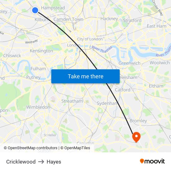 Cricklewood to Hayes map