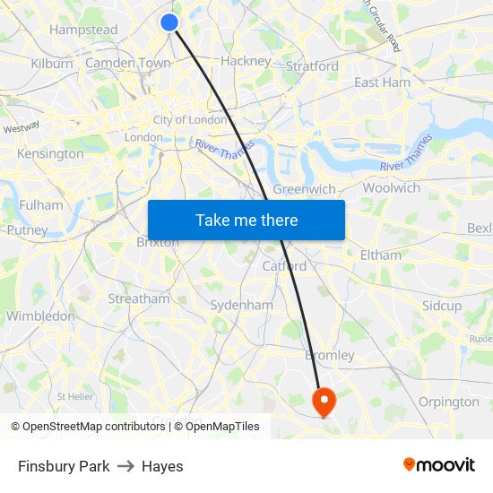 Finsbury Park to Hayes map