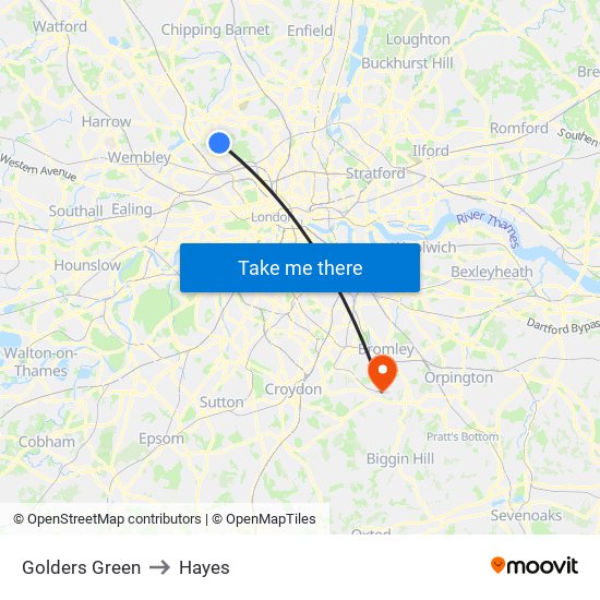 Golders Green to Hayes map