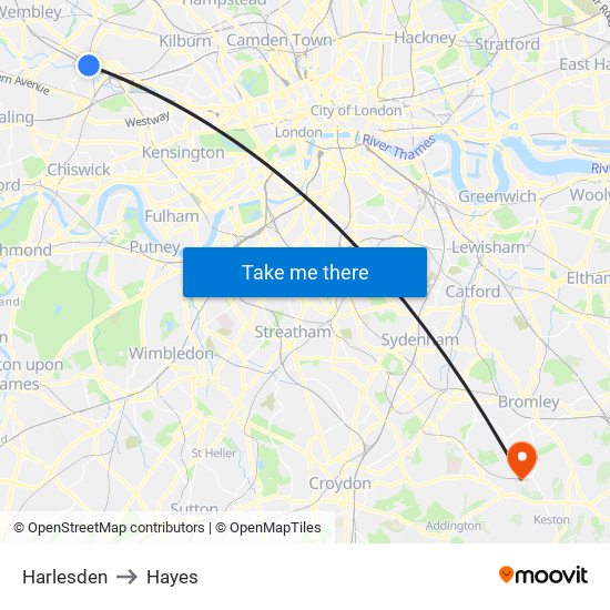 Harlesden to Hayes map