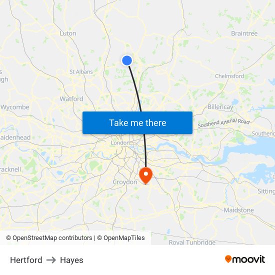 Hertford to Hayes map