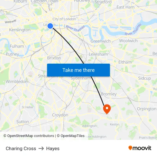 Charing Cross to Hayes map