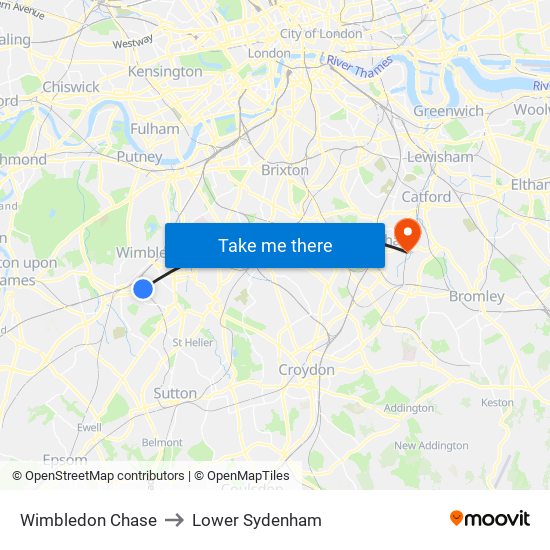 Wimbledon Chase to Lower Sydenham map