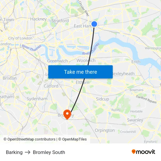 Barking to Bromley South map